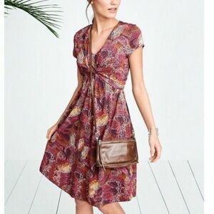 Garnet Hill Garden Party Cap Short Sleeve Burgundy Twist Jersey Mini Dress Sz 12